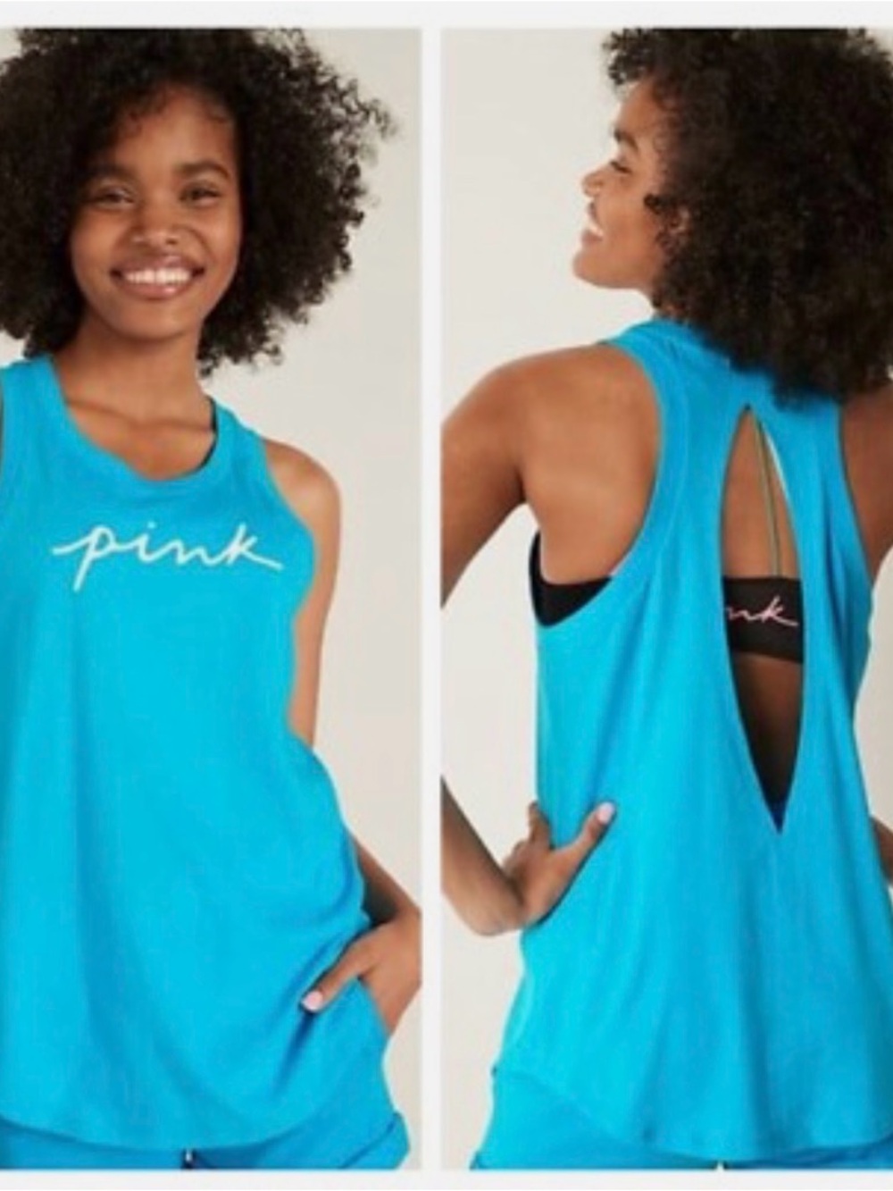 PINK Victoria's Secret Bright Turquoise Scoop Neck Tank